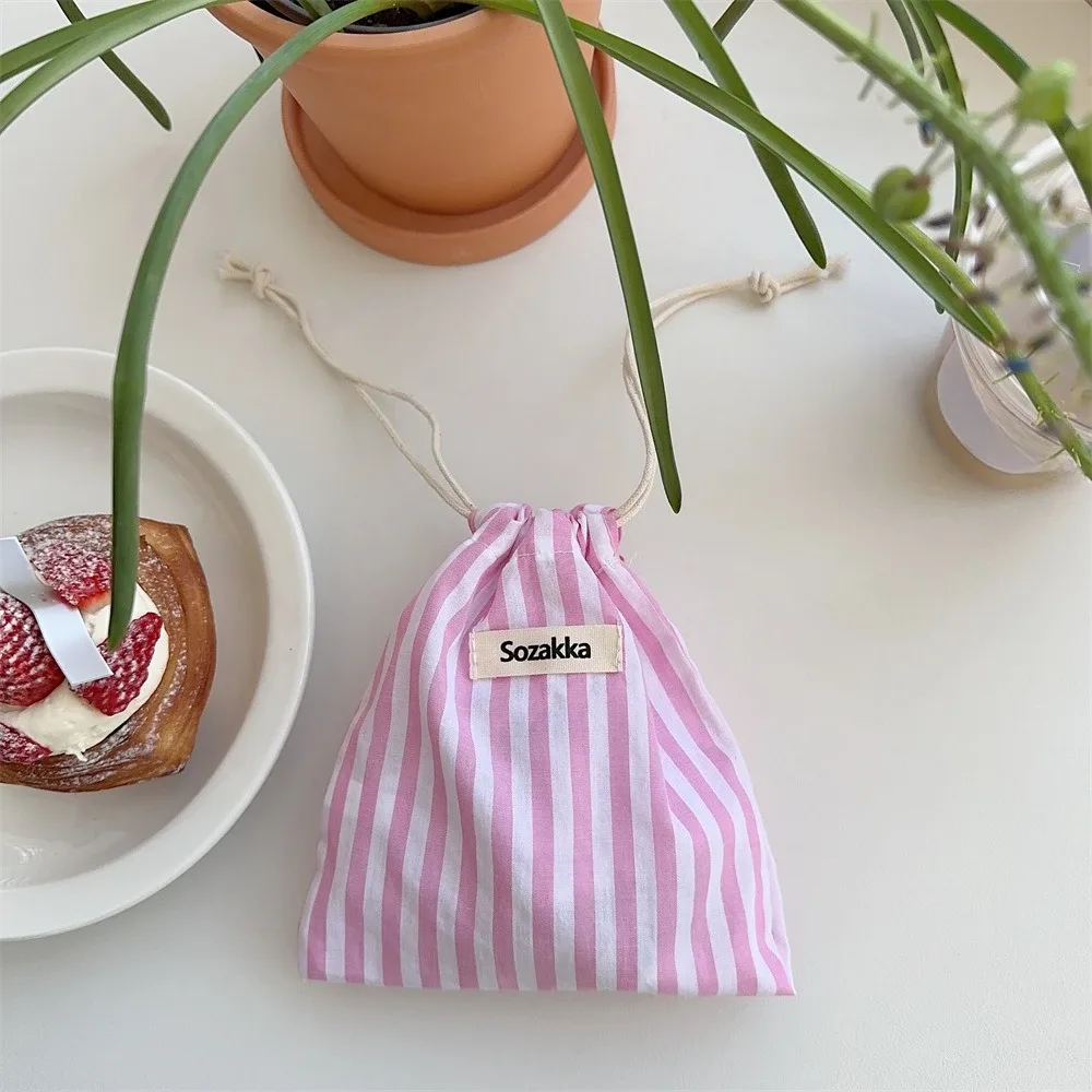 sacs à cordon rayés roses pour femmes, sac à main, porte-monnaie, pochette à monnaie, sac de rangement pour clés et rouge à lèvres, sac anti-poussière pour bijoux, pochette à maquillage