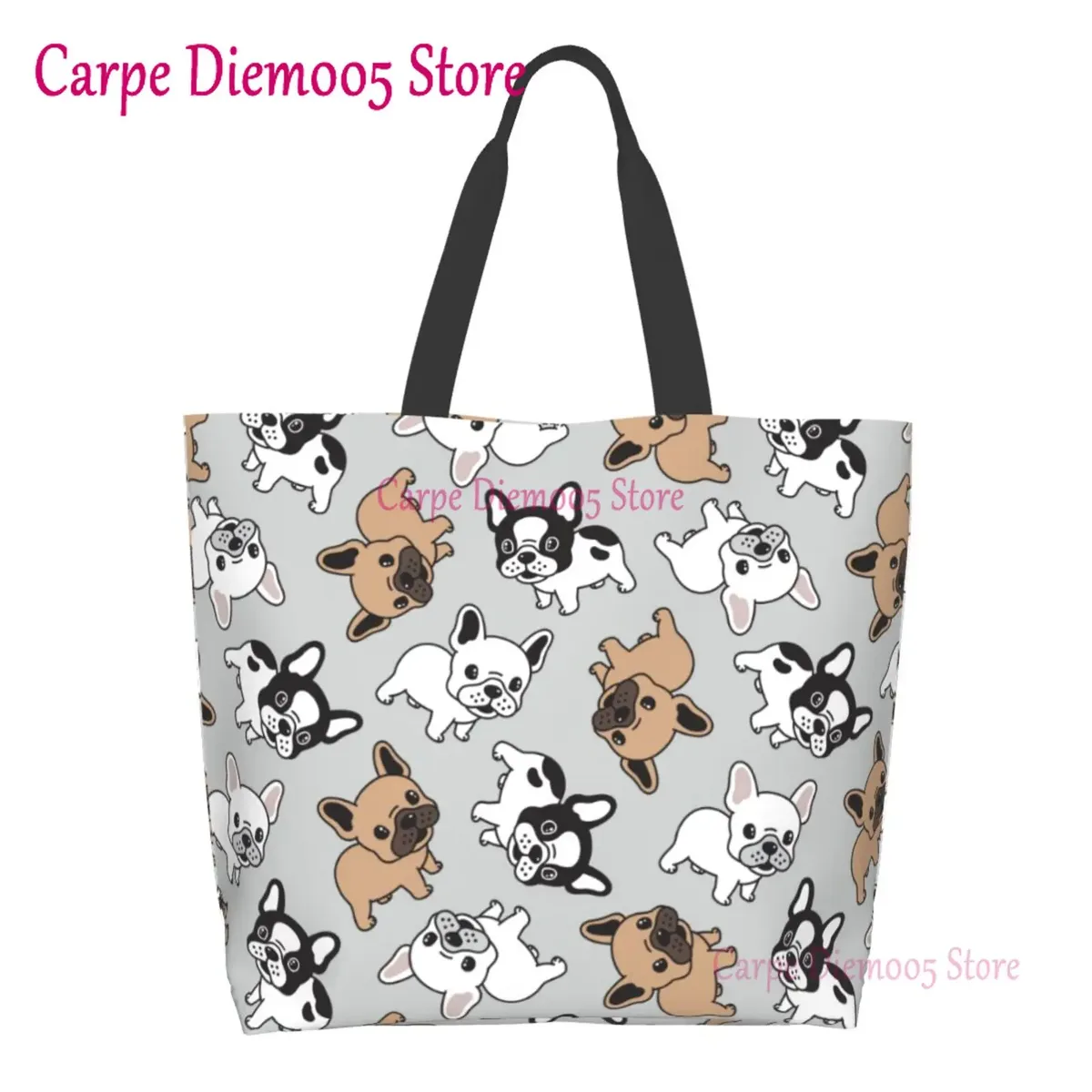 sac fourre-tout grande capacité pour femme, sac d'épicerie pour femme, bouledogues français mignons, initié