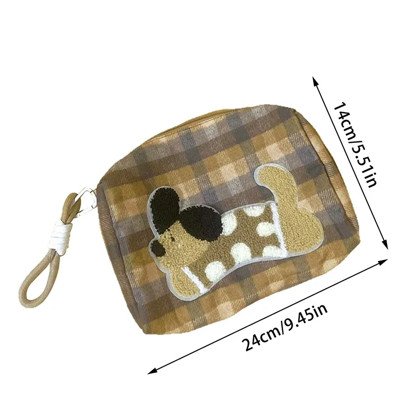 jolis sacs de rangement de maquillage à carreaux pour chiot avec lanière ; cadeaux d'organisation cosmétique de voyage super capacitifs
