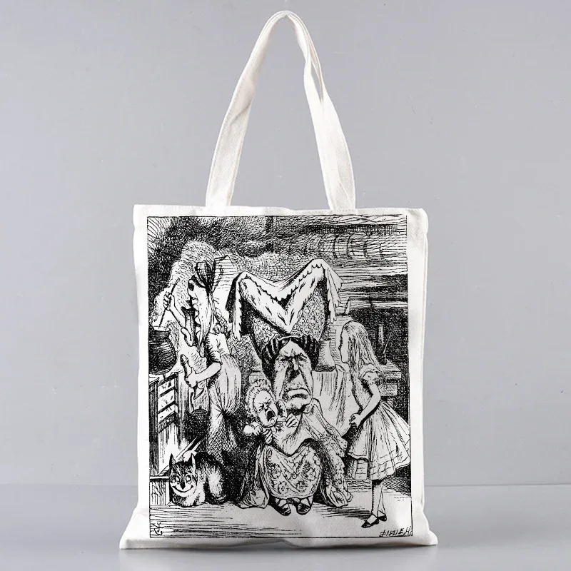 sac fourre-tout en toile alice au pays des merveilles, sac à main à bandoulière pour femmes, sac à livres portable pour étudiants, sac de courses quotidien pour filles