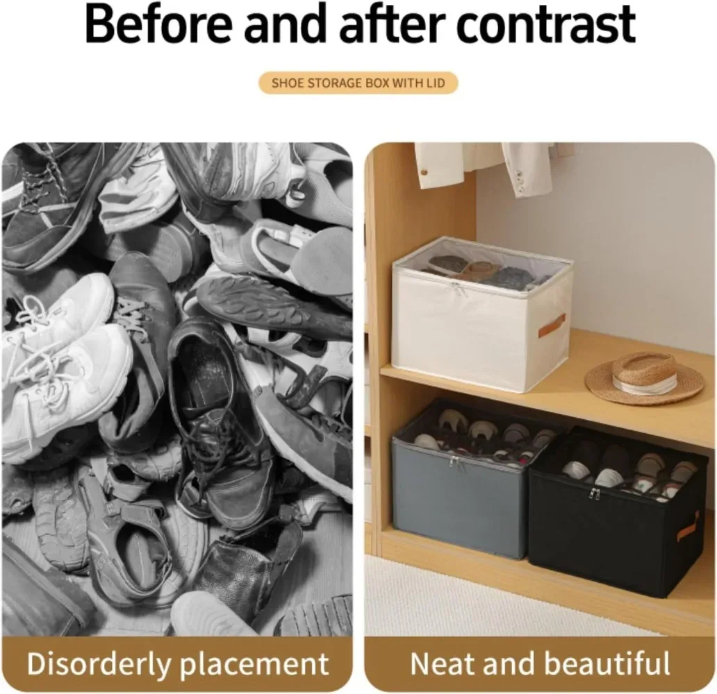 boîte de rangement pour chaussures, organisateur en tissu oxford 600d, pliable, avec couvercle transparent et fermeture éclair, pour sous le lit, dans la placard ou la garde-robe, anti-poussière, compartiments de rangement
