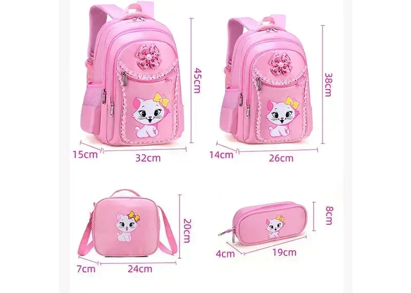 ensemble sac à dos enfant motif chat avec sac à déjeuner et trousse, sac d'école mignon pour filles et garçons, cartable imperméable pour élèves du primaire