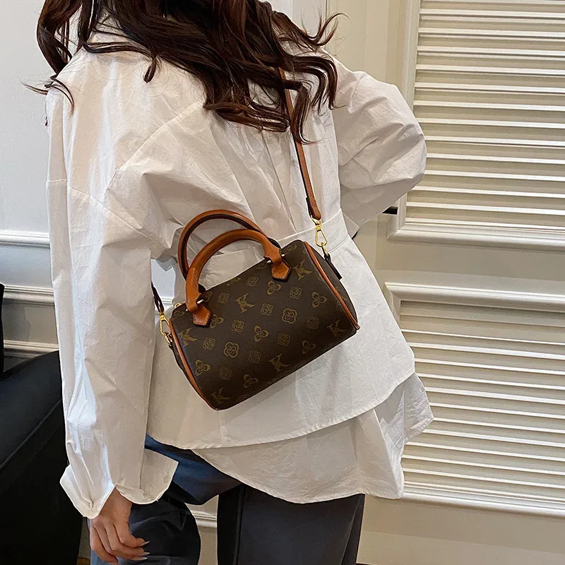 nouveau sac boston pour femme, style classique, motif floral, sac à bandoulière, sac à main en cuir souple, petit sac carré, usage quotidien