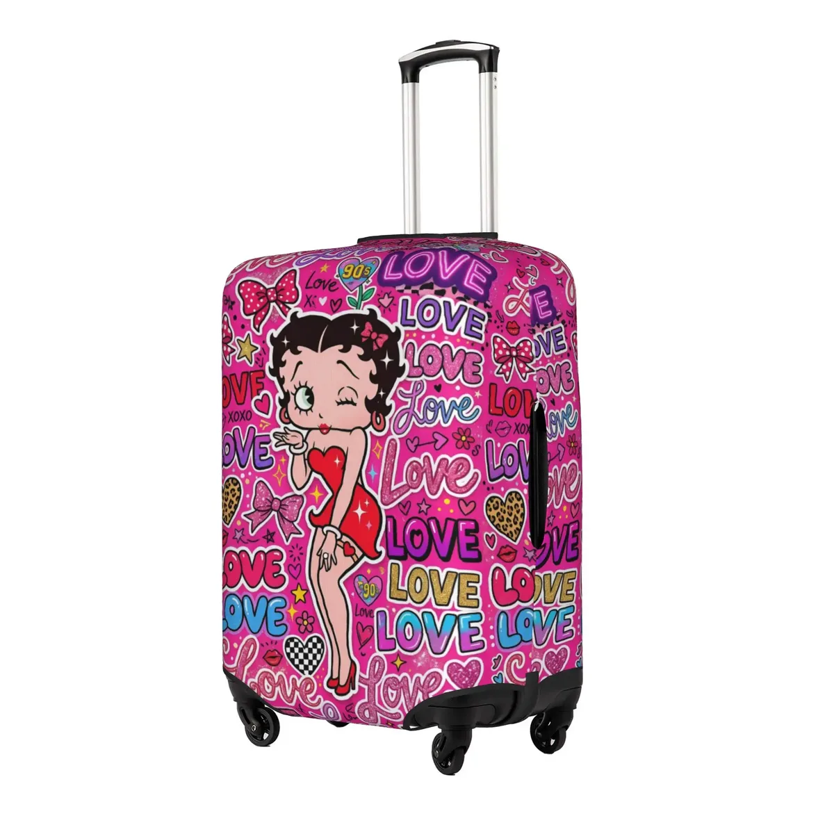 Housse de valise personnalisée B-Bettys Cartoon Boop, anti-poussière, motif cœur de fille, mignonne, pour bagages de 18 à 32 pouces