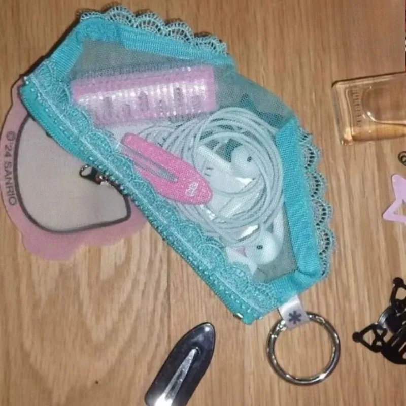 pochette de maquillage triangulaire en dentelle, légère et transparente, organiseur de maquillage portable, pochette de rangement pour accessoires de voyage et de toilette