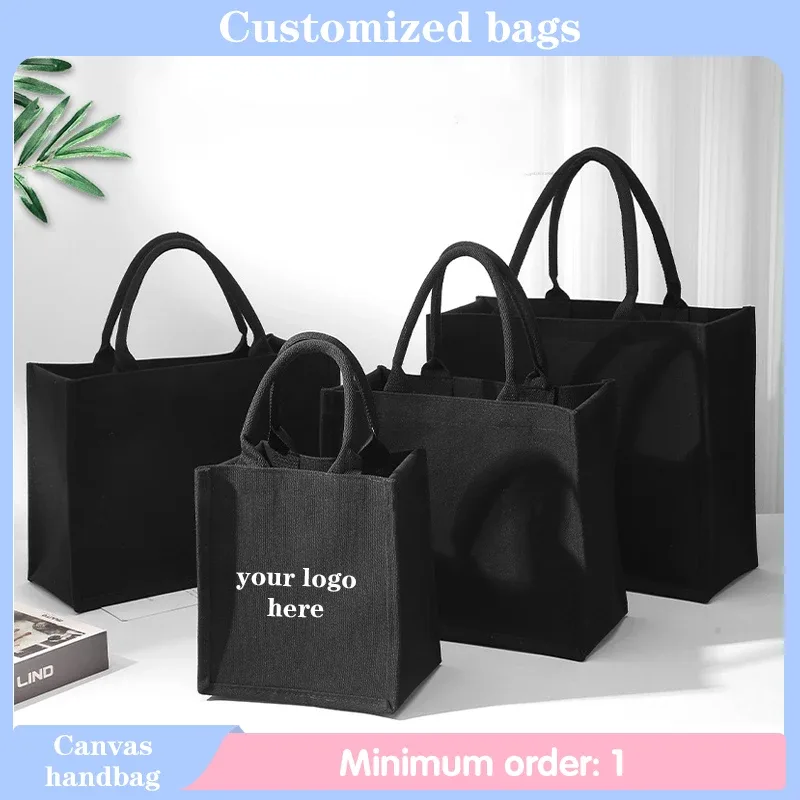 Sac fourre-tout en toile tridimensionnel noir avec Logo personnalisé pour femmes, sac à main polyvalent de grande capacité pour étudiants, Shopping et déplacements