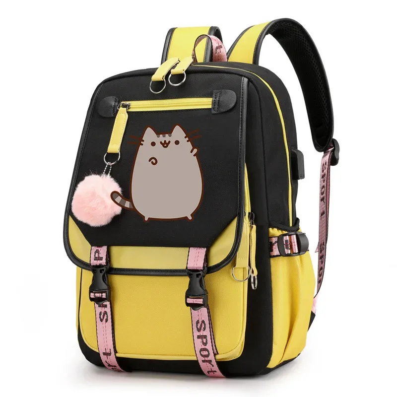 sac à dos imprimé chat de dessin animé pour adolescents, cartable pour filles et garçons, sacs à dos de voyage décontractés, sac à dos rose mochila