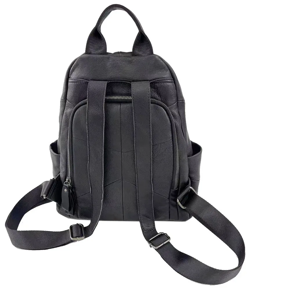Sac à dos en cuir véritable antivol pour femme, cuir de vachette noir, sac de voyage décontracté pour femme, sac à dos scolaire pour fille, initié