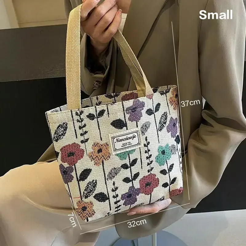 sac à bandoulière simple imprimé floral, sacoches réutilisables de grande capacité, fourre-tout simple et polyvalent