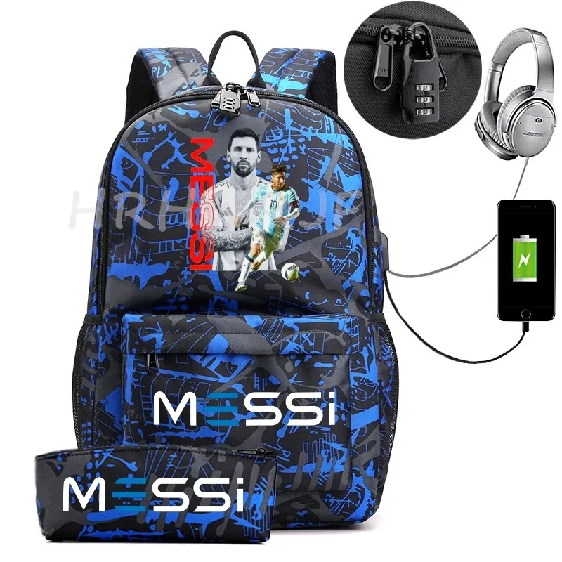 sac à dos de sport messi camouflage pour femmes et hommes, sac à dos pour ordinateur portable pour adolescents, étudiants, sac à dos orthopédique de voyage avec trousse à crayons 2 pièces