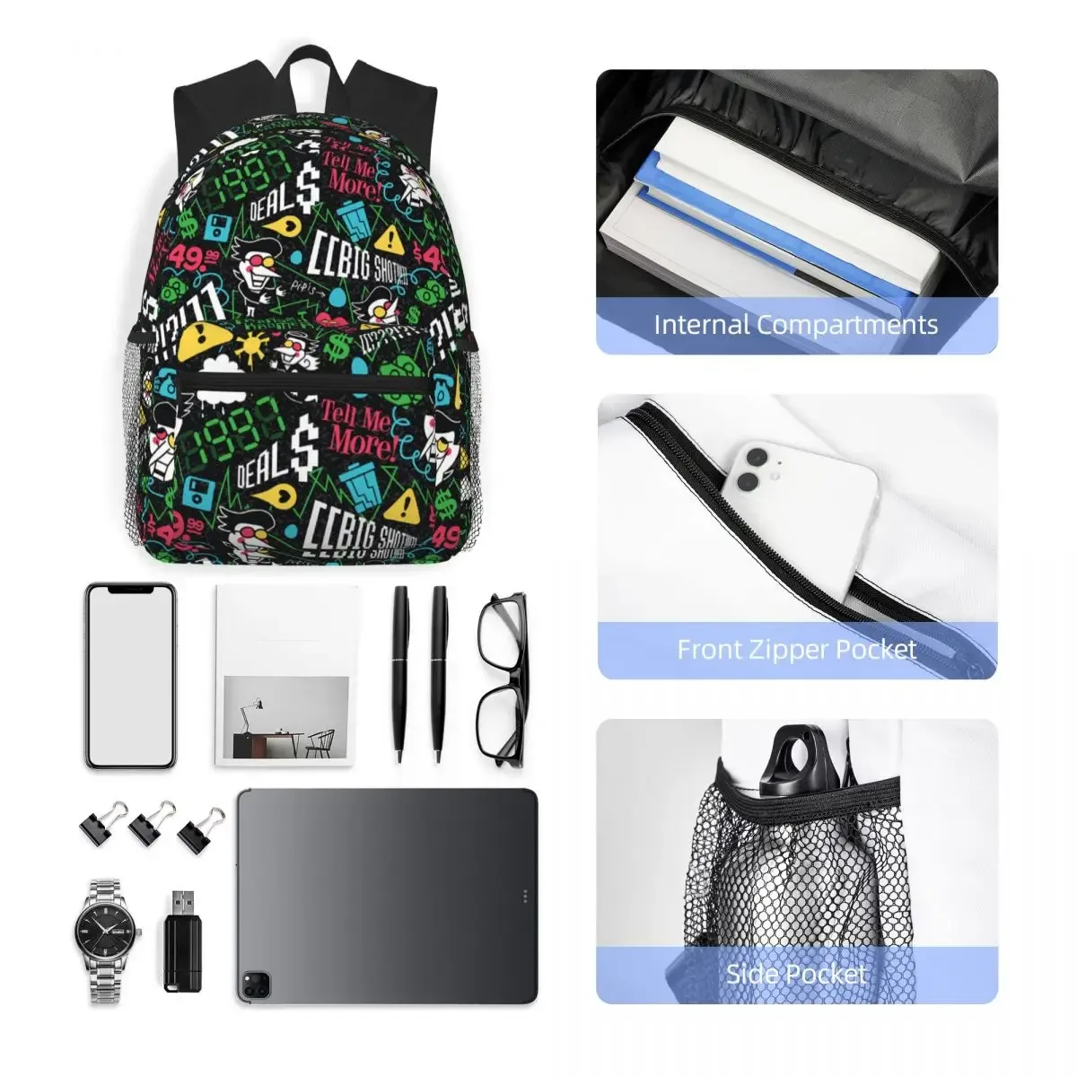 deltarune spamton g étudiant sac à dos sac d'école randonnée voyage sac à dos pour garçons filles mode bookbag sacs à bandoulière
