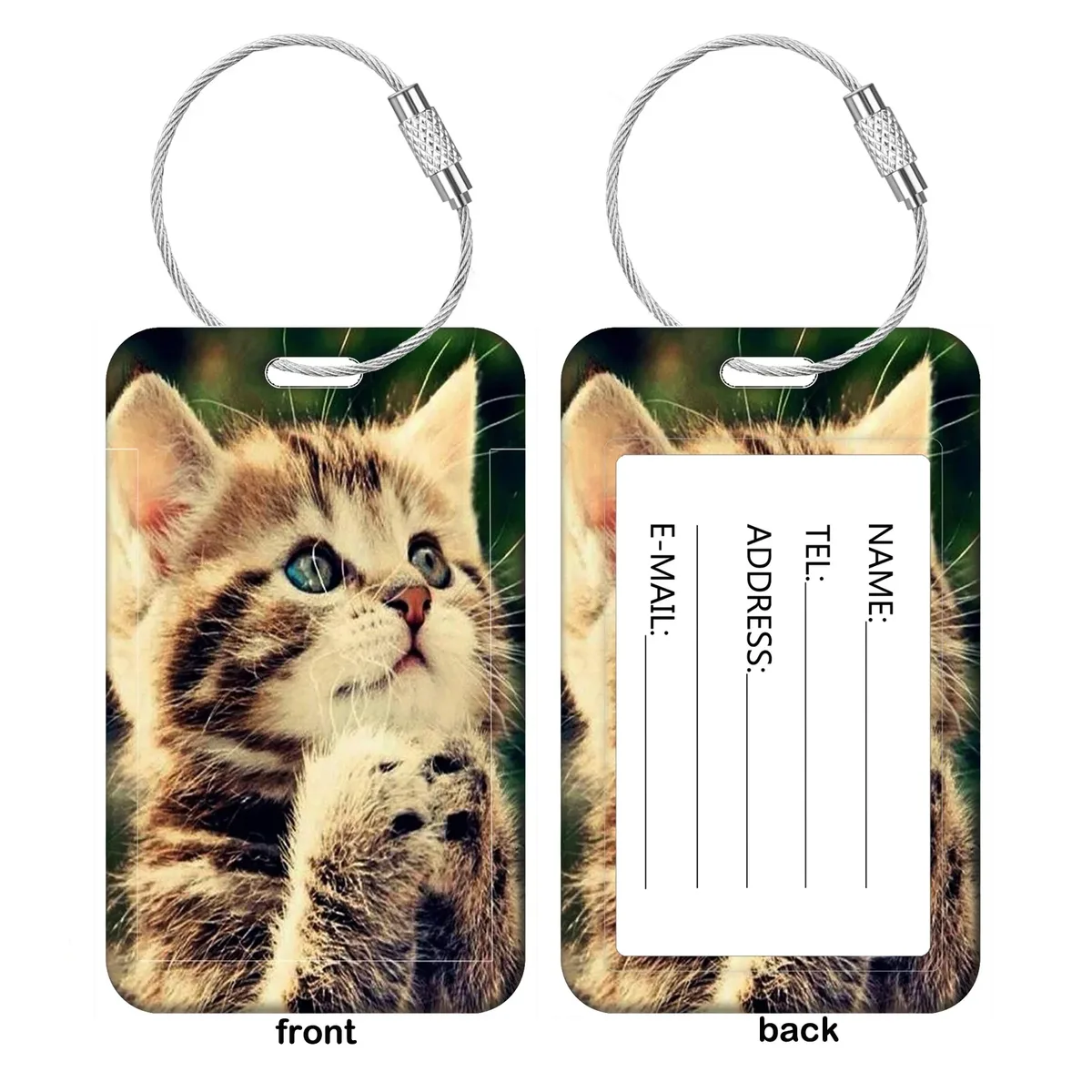 étiquettes de bagage chat mignon, porte-adresses et noms pour valises, étiquettes de bagage chaton, accessoires de voyage pour valises