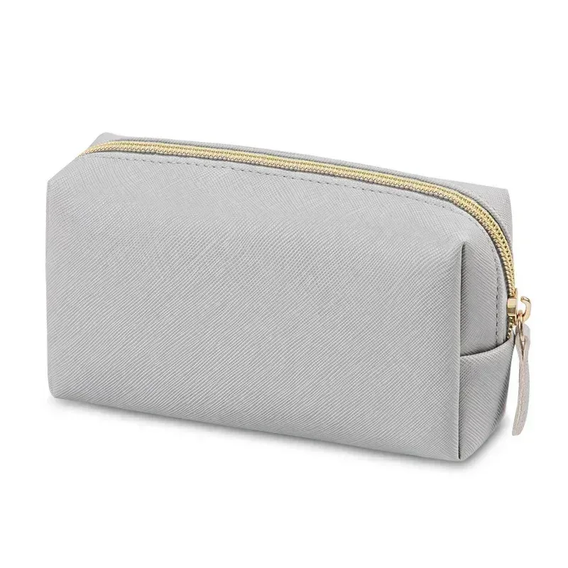 sac de maquillage pour femmes en cuir pu imperméable, couleur unie, trousse de toilette de voyage, organiseur de rangement cosmétique portable