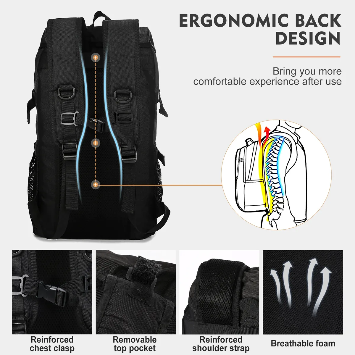 sac de randonnée surdimensionné de grande capacité, étanche, 55l, pour l'extérieur, sport, escalade, voyage, pour hommes et femmes, sac à bagages léger