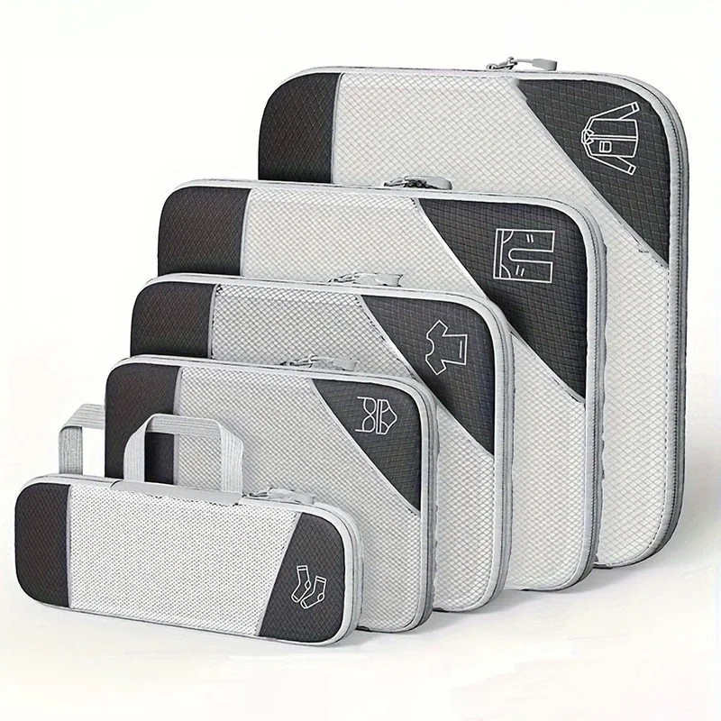 lot de 5 sacs de rangement pour vêtements de voyage, cubes de compression légers, organisateurs de bagages, sacs de sous-emballage, accessoires de voyage