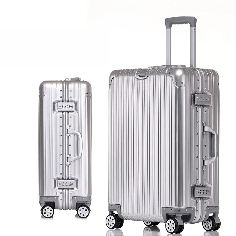 valise en aluminium 20/22/24/26/29 pouces, 100% alliage aluminium-magnésium, valise à roulettes avec serrure à combinaison, bagage cabine
