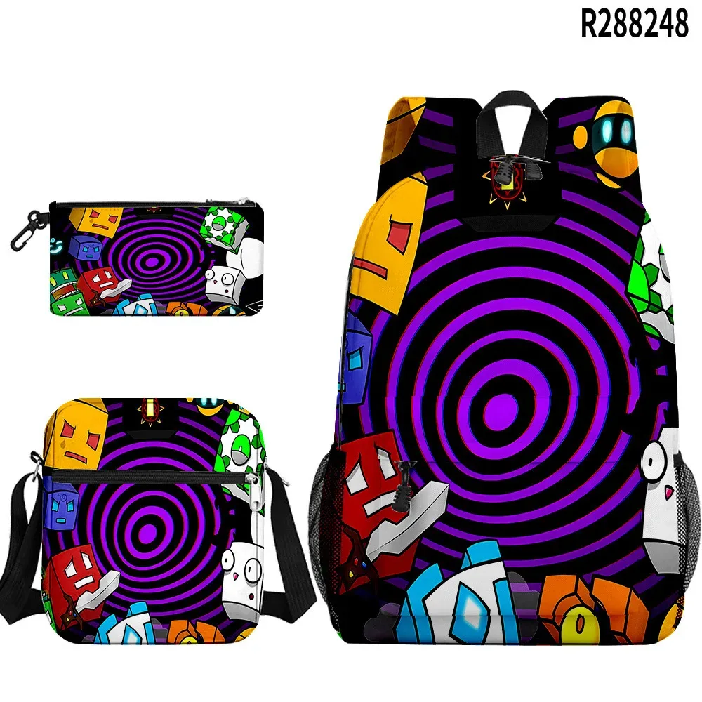 populaire cool geometry dash 3d imprimé 3 pièces/ensemble sacs d'école pour élèves sac à dos pour ordinateur portable sac à dos sac à bandoulière incliné trousse à crayons