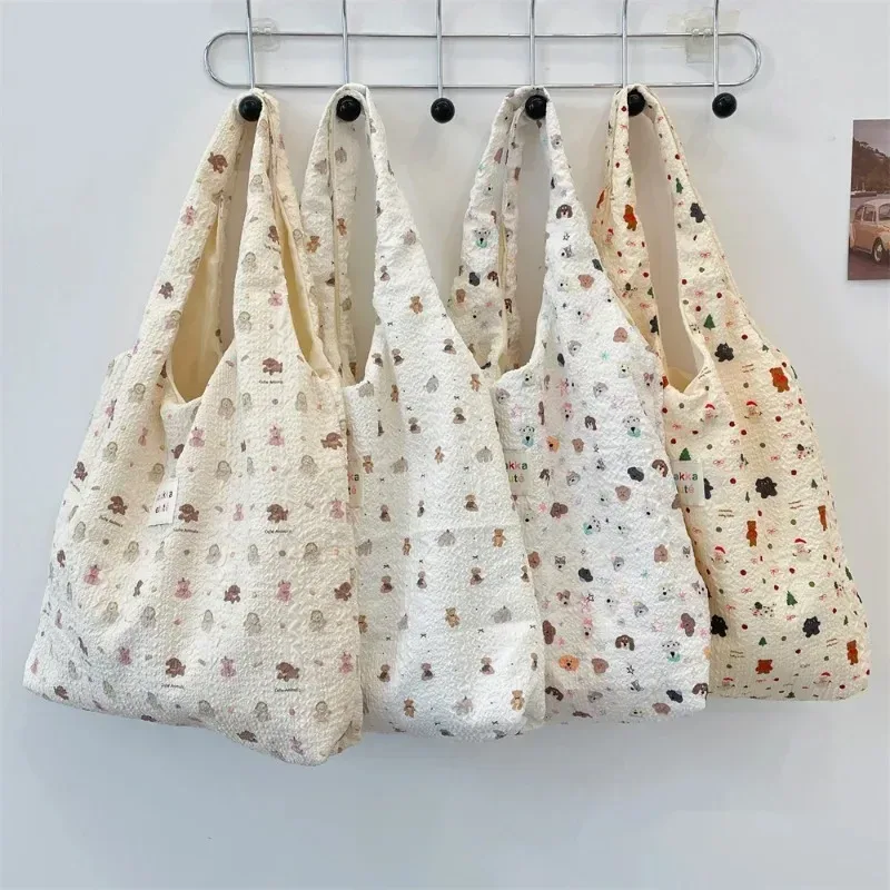 fourre-tout femme sac à provisions eco sac à main réutilisable épicerie shopper sac à main coréen femmes doux dessin animé sac à bandoulière livres pochette
