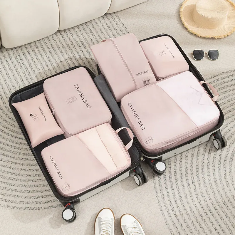 sacs de rangement portables pour sous-vêtements et chaussures, 6 pièces, organisateur de bagages, ensemble de pochettes de voyage d'affaires, sac de compression de grande capacité