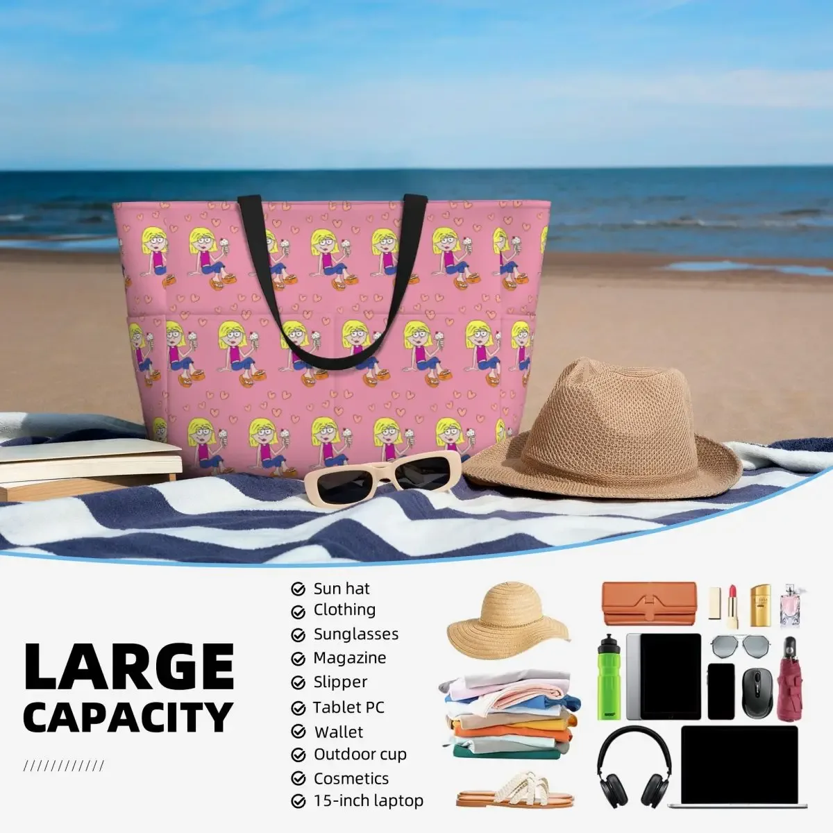 lizzie mcguire – sac fourre-tout de plage à motif de dessin animé, sac de sport, de yoga, grand sac fourre-tout pour femmes, sac de voyage, sac de fitness