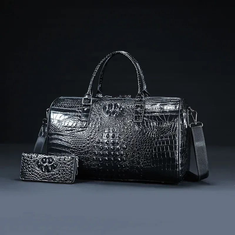 sacs de voyage en cuir d'alligator véritable de vache 2026, sacs de luxe pour hommes, grande capacité, sacs à bandoulière portables, sacs de voyage de marque