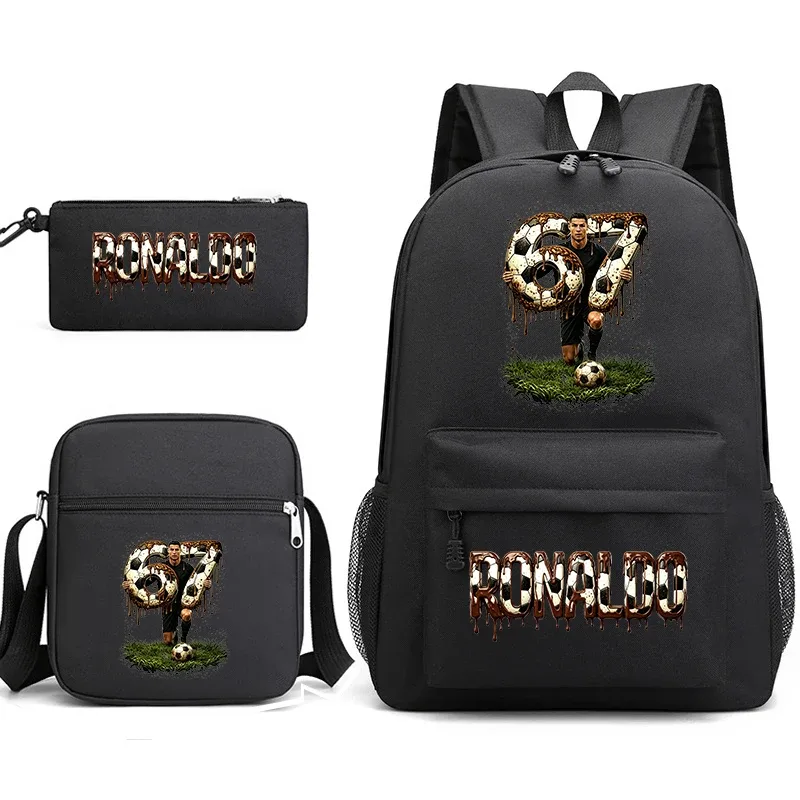 ensemble de sac à dos d'école imprimé cr7 ronaldo 67 avec sac à bandoulière et trousse à crayons pour adolescents et enfants, sac à dos léger