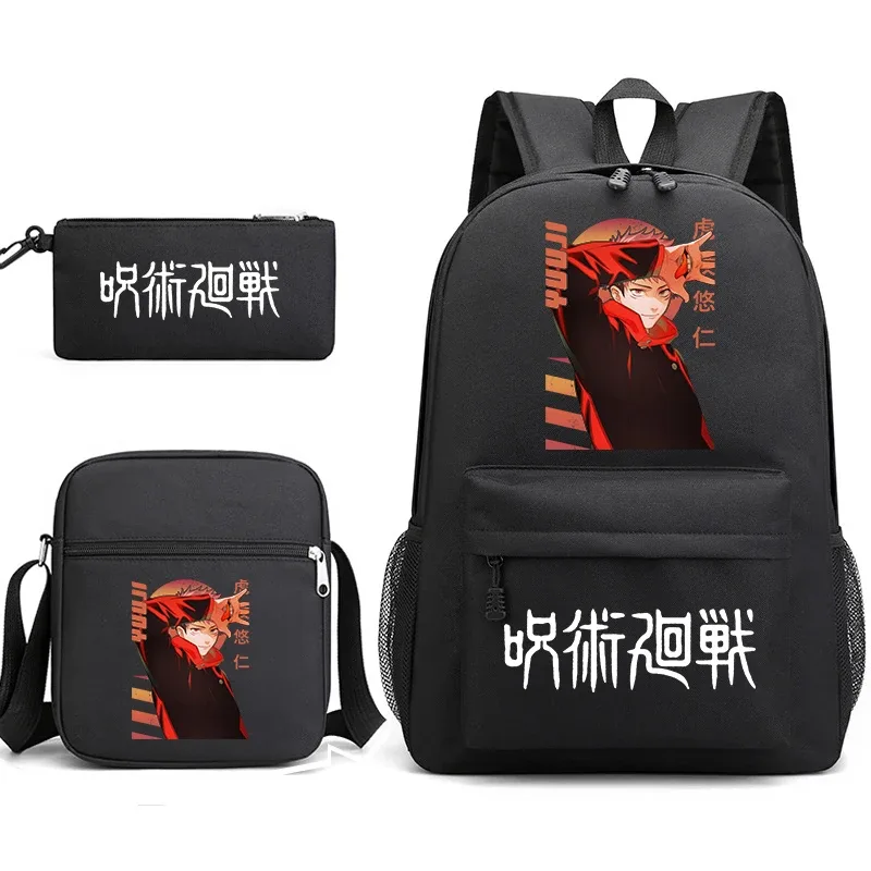 sac à dos anime jujutsu kaisen, trousse à crayons, ensemble de 3 pièces, sac à dos léger pour enfants et adolescents