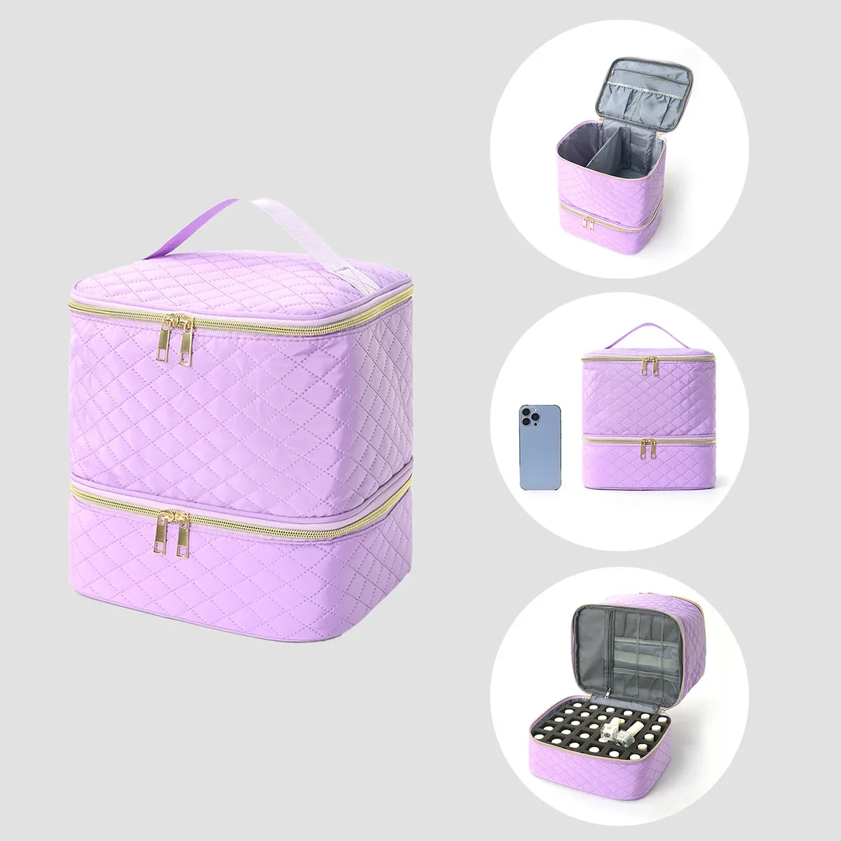 organisateur de vernis à ongles avec lumière uv intégrée, étui de transport double couche pour vernis à ongles, capacité de 30 flacons, sac de rangement, kit de manucure