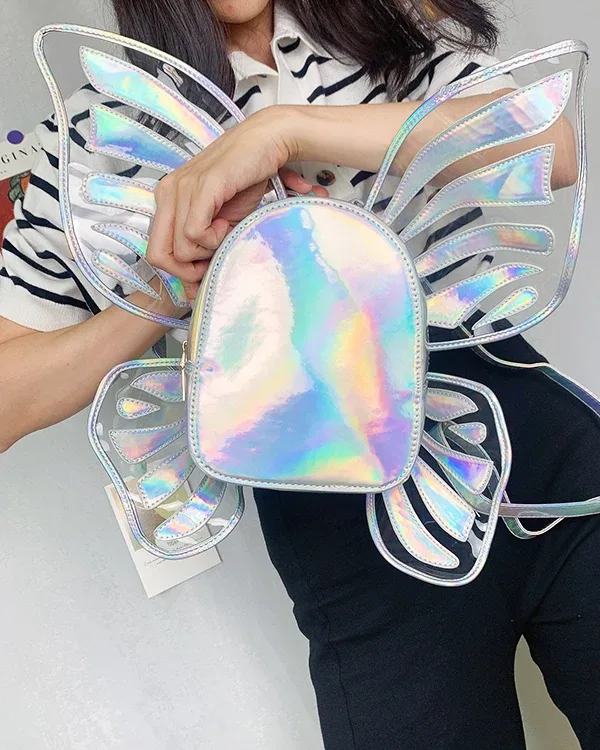 sac à dos laser papillon amusant pour femme, ailes d'ange, sac de jour lancé, mini sac de voyage, sac étudiant casting, mode 2021