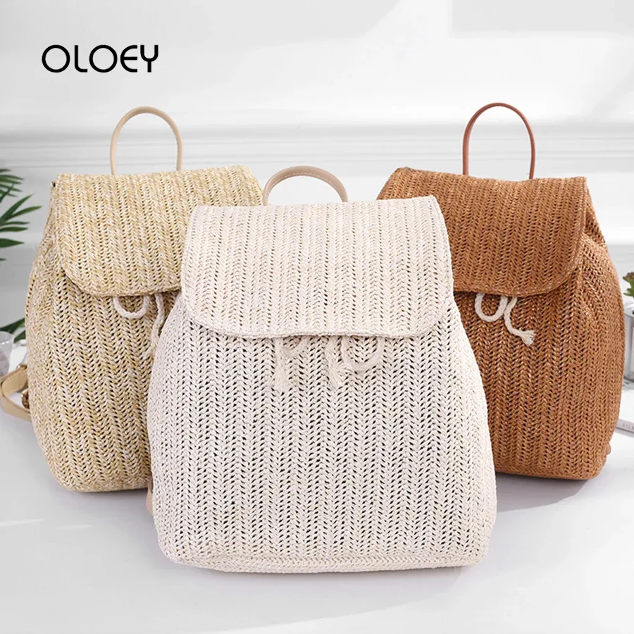 sac à dos tissé en paille pour femmes, sacs initiés, sacs à dos d'été pour adolescentes, sac de voyage féminin, sac à dos de nettoyage, qualité, mode