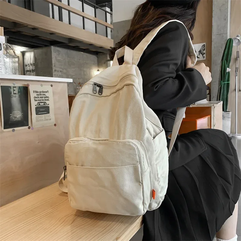 sacs à dos en toile monochromes pour femmes, sacs d'école simples classiques, cartables de gril de style coréen, forfaits de voyage en tissu unisexe, 100% coton