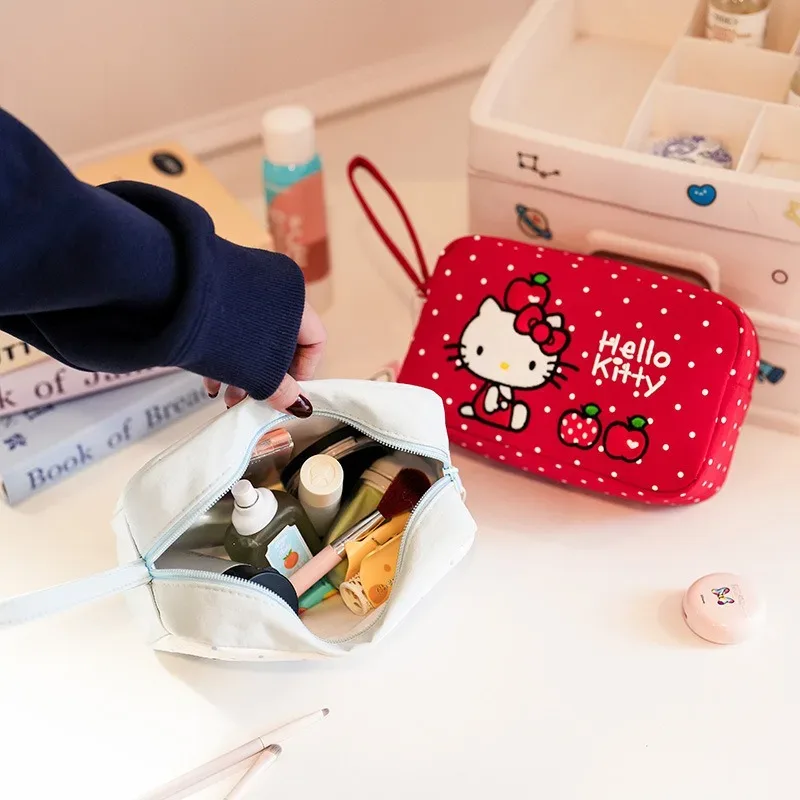 véritable trousse de maquillage hello kitty, grande capacité, sac de rangement à main mignon et adorable.
