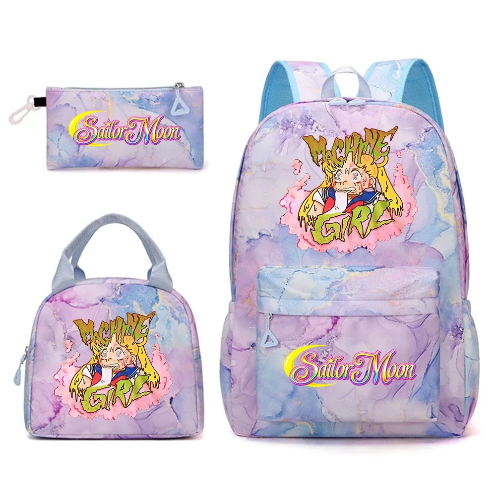 ensemble de sacs d'école anime sailor moon 3 en 1, sac à dos, boîte à lunch, trousse à crayons, sac à dos kawaii pour adolescentes, voyage en plein air