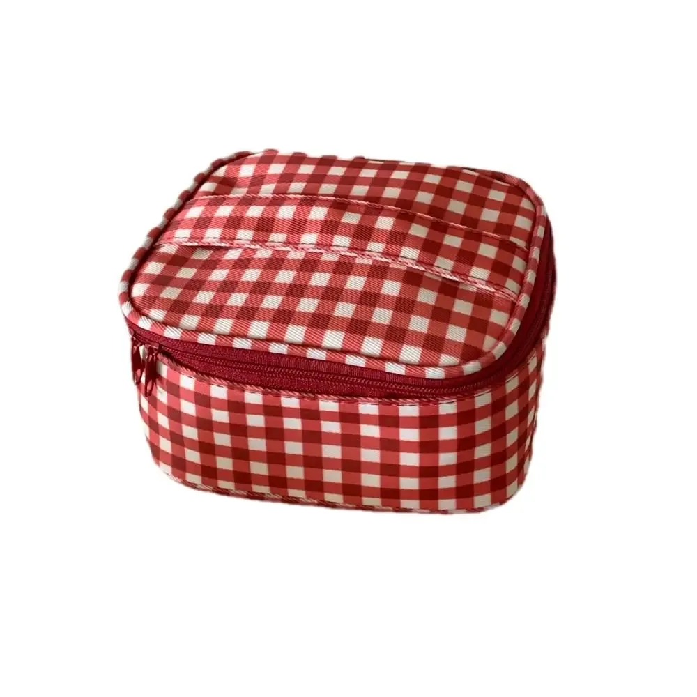 Nouvelle trousse de maquillage rouge à carreaux, trousse de toilette portable multi-tailles, pochette cosmétique pour femmes