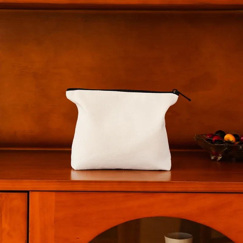 sac à cosmétiques blanc pur pour femmes, sac de rangement portable pour cosmétiques, rouge à lèvres, sac en toile monocouche à fermeture éclair, trousse de toilette de banlieue