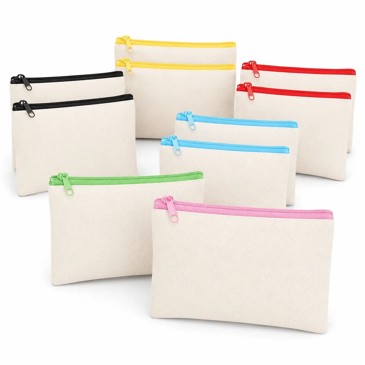 Ensemble de 12 pochettes en toile avec fermeture éclair, sacs de maquillage DIY, pochettes cosmétiques pour articles de toilette de voyage, billets, cosmétiques et essentiels quotidiens