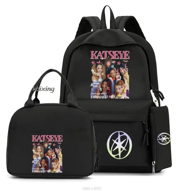 3 pièces/ensemble chaud katseye drôle impression sacs à dos fourre-tout et pochette grande capacité léger et respirant sac à dos extérieur