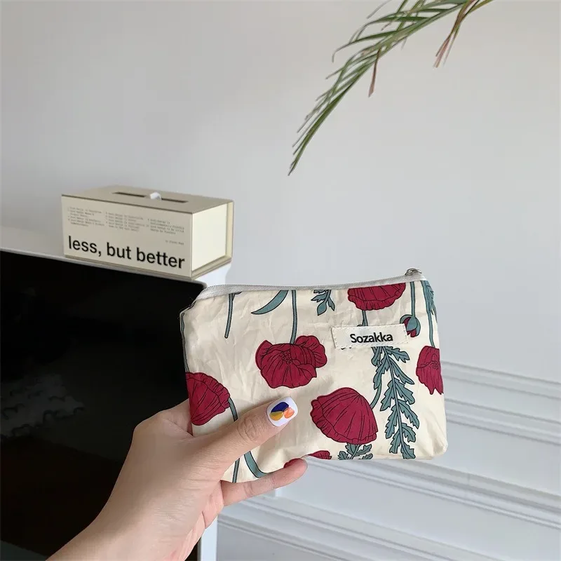 kawaii – porte-monnaie portable de voyage à fleurs, sac de rangement de rouge à lèvres cosmétique, sacs à main de maquillage pour femmes, organisateur de portefeuille, petites pochettes