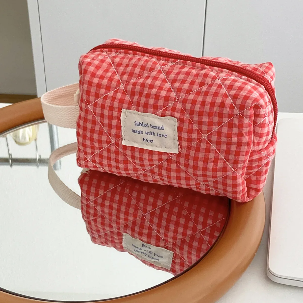 trousse de maquillage à carreaux, sac à cosmétiques portable de grande capacité pour femmes et filles, trousse de toilette de soins de la peau, pochette portefeuille multifonctionnelle mignonne