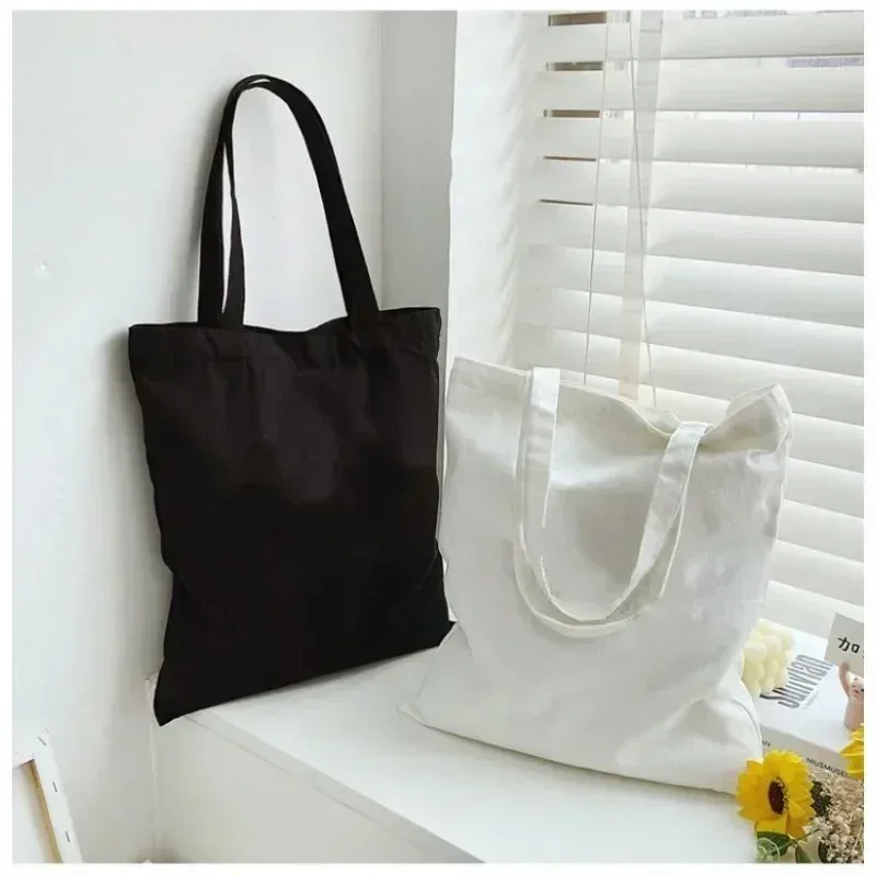 sac à bandoulière de grande capacité en toile noire et blanche, fourre-tout pliable en coton écologique, sac de shopping réutilisable, diy