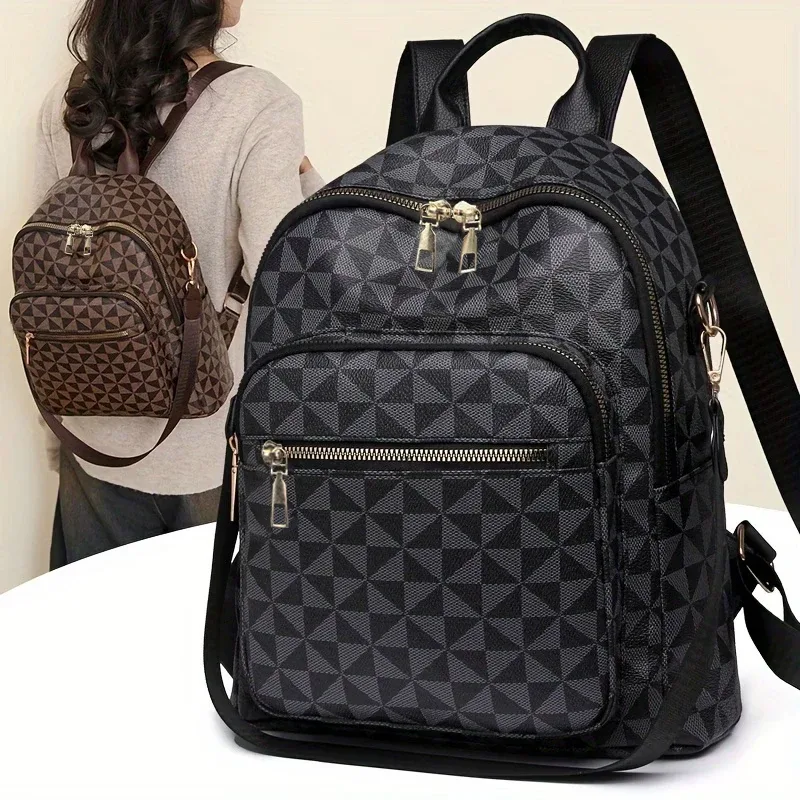 Sac à dos imprimé en PU souple pour usage quotidien, rangement multi-couches, sac à la mode à sangle réglable pour femmes, idéal pour un style décontracté et urbain