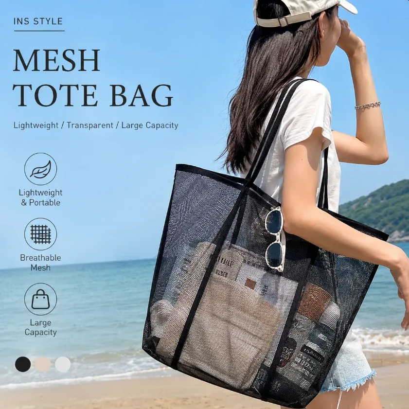 sac à bandoulière en maille transparente, léger, durable, résistant au sable, approuvé pour les stades, idéal pour la plage, les concerts, les voyages et les vacances pour femmes