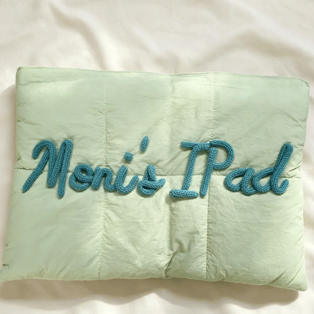 sac pour ordinateur portable personnalisé, étui pour ordinateur portable matelassé avec lettres en chenille personnalisées, housse pour ordinateur portable de 12x16 pouces, cadeau de bureau