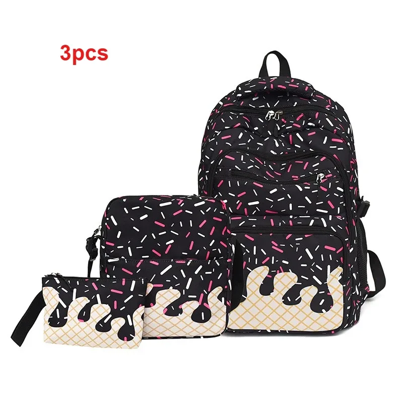 lot de 3 sacs à dos style coréen pour filles et étudiantes, série crème glacée