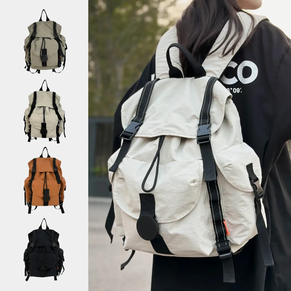 Sac à dos léger à cordon extérieur de style japonais pour filles, sac à dos de voyage décontracté, sac d'école de sport pour hommes, grande capacité, cyclisme, voyage d'affaires, sens haut de gamme