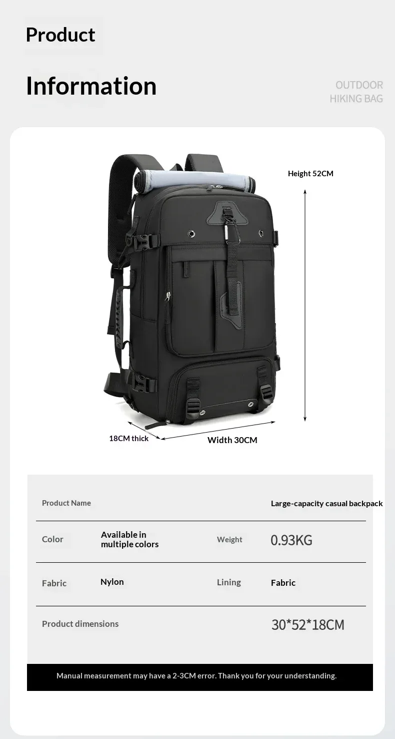 sac à dos de voyage de grande capacité 60l pour hommes, sac à dos extensible pour voyage en plein air, grand sac à bagages avec compartiment pour chaussures