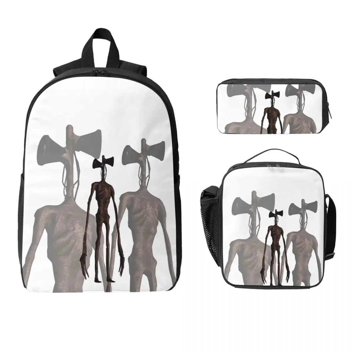 siren head 1 sac à dos étudiant garçons filles bookbag sac d'école ordinateur sacs à bandoulière 3ps sac à déjeuner isolé trousse à crayons