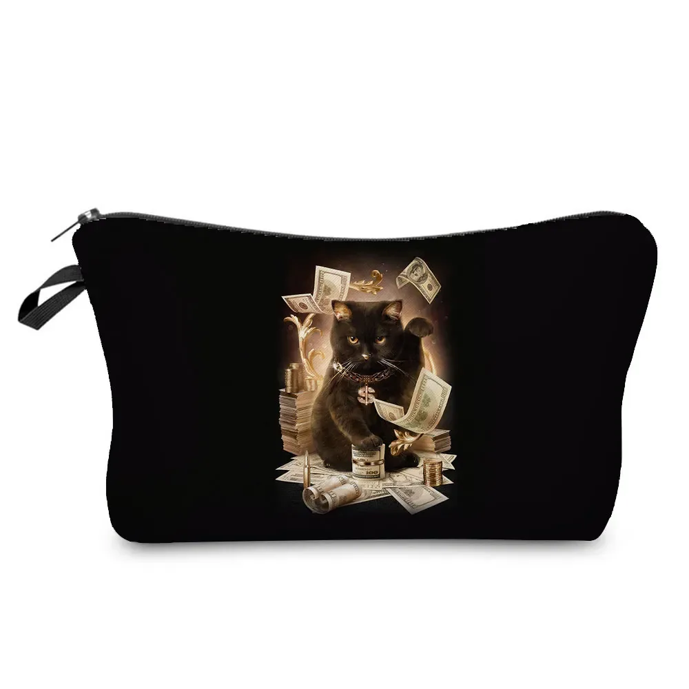 trousse à cosmétiques avec imprimé chat animal de dessin animé 3d pour femme, mini trousse de maquillage décontractée, étui à crayons personnalisé, extérieur, plage, voyage, mignon