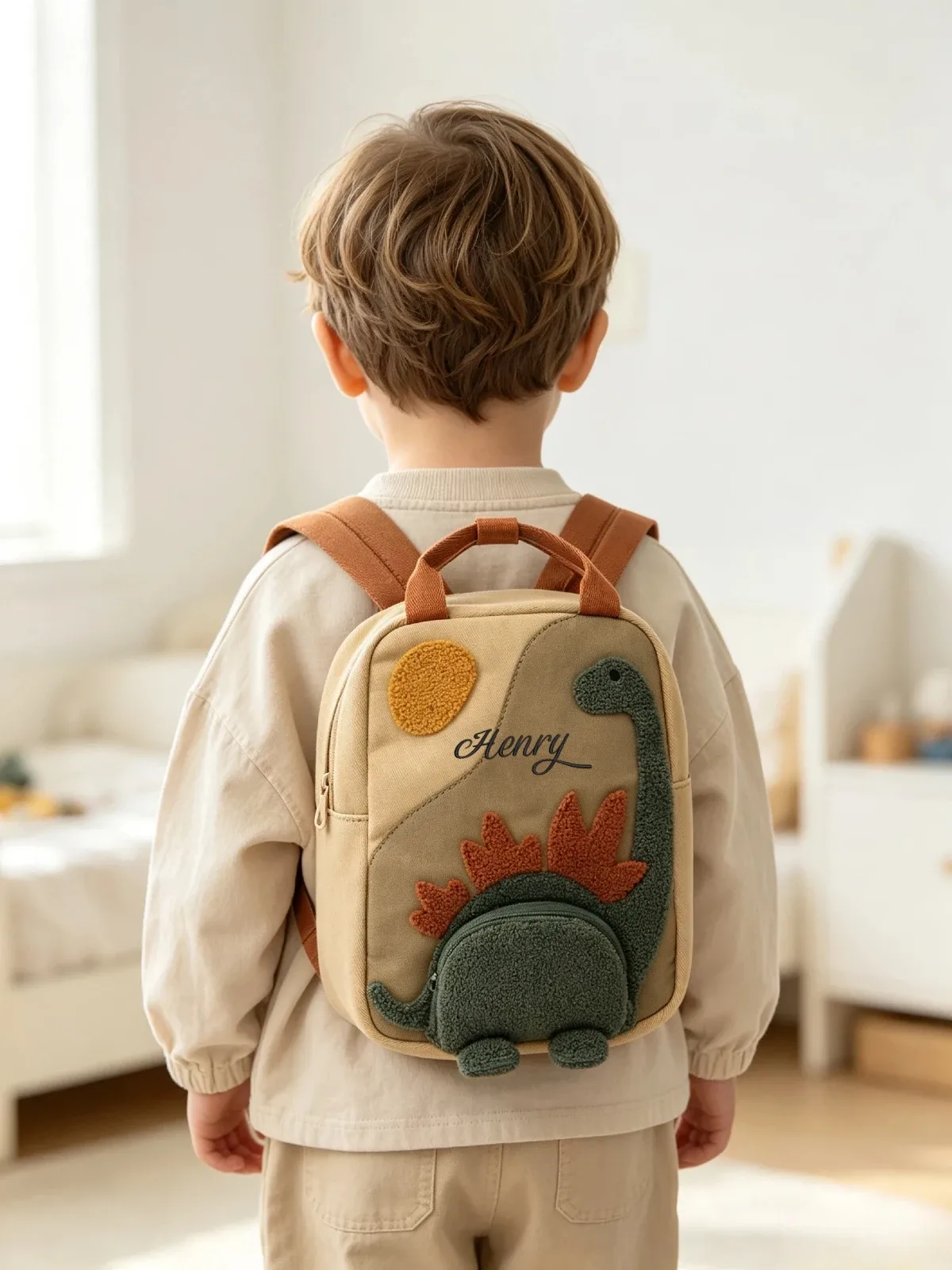 sac à dos de maternelle brodé, motif dessin animé mignon, patchwork, nom personnalisé, cartable pour l'école et les enfants, usage quotidien en extérieur