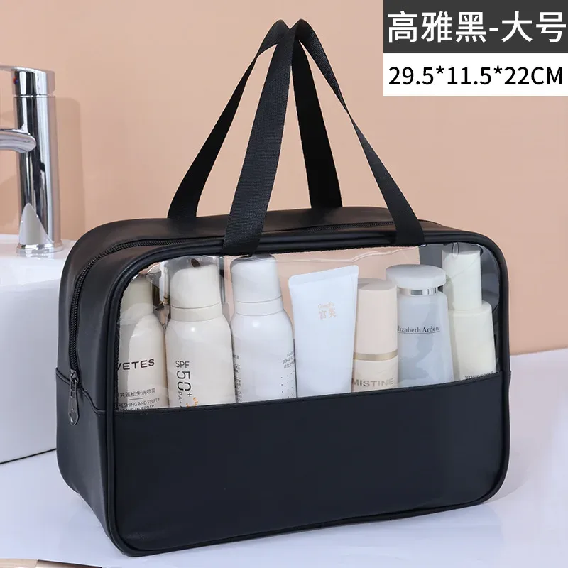 sac cosmétique transparent de grande capacité - pochette de voyage en pvc transparent, organiseur de rangement pour articles de toilette imperméable et anti-fuite